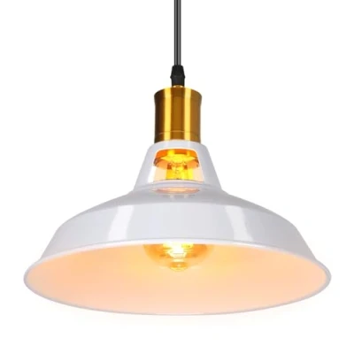Immagine di TOKIUS Lampada a Sospensione Industriale Vintage Lampadario Plafoniera E27 in Metallo Ø27cm Da soffitto Retro Interni Per Cucina Camera letto Sala Pranzo (Bianco, 1 pezzo)