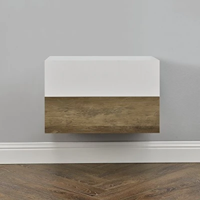 Immagine di [en.casa] 2 Comodini da Parete con cassetto Bianco Opaco/Effetto Legno 46x30x15cm