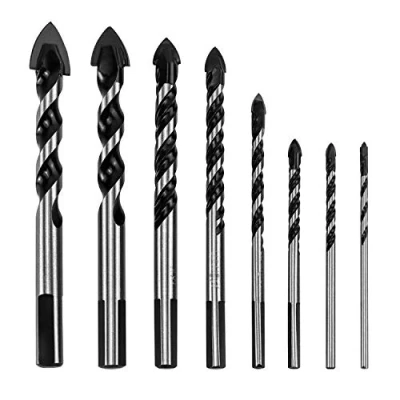 Immagine di QWORK, set di 8 punte da trapano multimateriale per mattonelle, cemento, mattoni, vetro, plastica e legno, 3, 4, 5, 6, 8, 10, 14, 16 mm; punta in carburo tungsteno