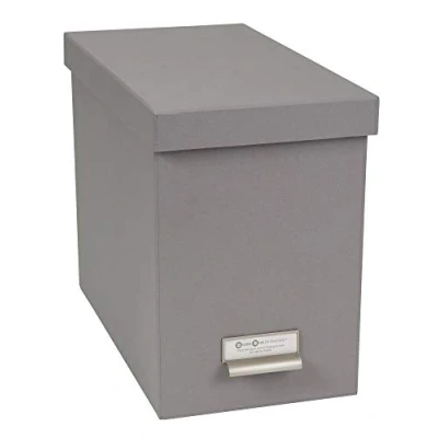 Immagine di Bigso Box of Sweden Contenitore per documenti con coperchio Raccoglitori da scrivania 8 cartelle sospese in fibra di legno e carta grigio