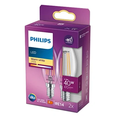 Immagine di Philips Lighting 77761600 LED (monocolore) ERP F (A G) E14 4.3 W = 40 Bianco caldo (Ø x L) 3.5 cm 9.7 2 pz.