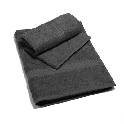 Immagine di Caleffi Asciugamano con Ospite MINORCA in Spugna 100% Morbido Cotone Idrofilo 450gsm, Lavabile Lavatrice 40 + Asciugatrice, Coppia (55x105 cm 40X60 cm) Colore NERO