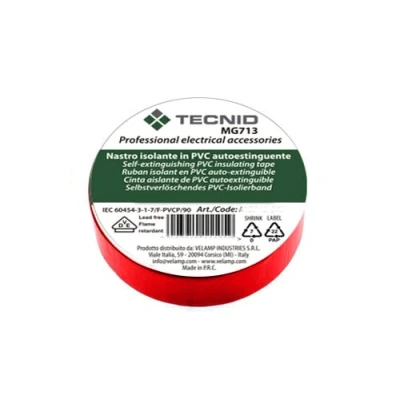 Immagine di TECNID Nastro Isolante in PVC 19mm x 25mt Spessore 0,13mm Impermeabile e resistente al calore Colore rosso