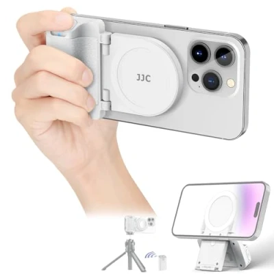 Immagine di JJC Magsafe impugnatura magnetica per telefono con telecomando Bluetooth, fotocamera e smartphone iPhone, Android, supporto da scrivania treppiede, colore rosa