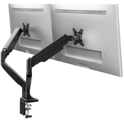 Immagine di PUTORSEN® Doppio Braccio per Monitor PC Premium Alluminio Supporto da Scrivania 2 LCD e LED 43cm 81cm/17 32 Staffa Monitor/Schermo, Girevole Regolabile con Morsetto