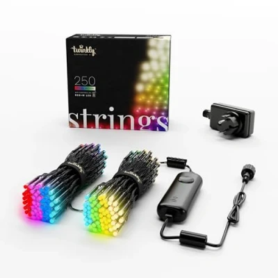 Immagine di Twinkly Strings 250 LED RGB+Bianco, Striscia di Luci per Esterno e Interno, Smart Multicolore, Compatibile con HomeKit, Alexa Google Home, Gaming, IP44, Controllo App, Filo Nero, 20m