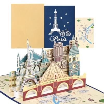 Immagine di joyoldelf Biglietto Auguri Viaggio Pop Up Biglietti di Compleanno 3D, Buono per Aerei, Regalo in Denaro le Vacanze, Tour Parigi o Luna Miele