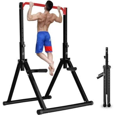 Immagine di DOBESTS Power Tower Dip Station,Pieghevole Barra per trazioni autoportante，Regolabile MultifunKtional Pull Up Station Attrezzi Palestra Casa,Attrezzatura Allenamento della Forza（011，red）