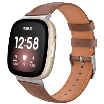 Immagine di TiMOVO Cinturino di Scambio Compatibile con Fitbit Versa 4/Fitbit 3/Fitbit Sense 2/Sense, per Smartwatch in Pelle, Bracciale Orologio Regolabile Uomini Donne, Marrone