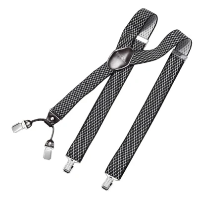 Immagine di DonDon Bretelle da uomo eleganti extra forti 3,5 cm con 4 clip e toppa in pelle marrone Modello nero bianco