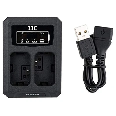 Immagine di Caricabatterie USB doppio per fotocamera digitale Sony A6500, A6400, A6300, A6000, A7, A7II, A7RII, A7SII, A7S, A7S2, A7R, A7R2, A55, A5100, RX10III, RX10IV, batteria NP FW50