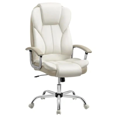 Immagine di SONGMICS Ufficio, Scrivania, Gaming con Braccioli, Computer, Sedia Direzionale, Regolabile in Altezza, per Studio, Bianco Crema e Marrone Cammello OBG057W01, Poliuretano, 67 x 68 (112 122) cm
