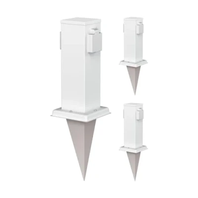 Immagine di ledscom.de 3 pezzi presa da giardino a colonna Polly con picchetto terra per esterni, IP44, 2 gang, acciaio inox, quadrato, bianco, 27cm