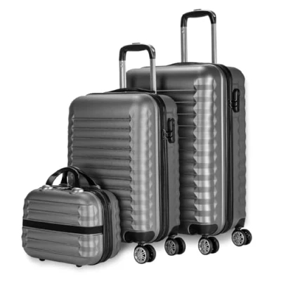 Immagine di NUMADA Set di valigie 3pzs (53/63cm) e borsa da toilette Grigio, ABS Resistente, Leggero con 4 ruote doppie lucchetto combinazione laterale