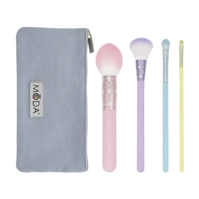 Immagine di MODA Royal &amp; Langnickel Set completo di 5 pennelli per il trucco del viso con custodia, include fard a punta, evidenziatore, shader e labbra, colori pastello