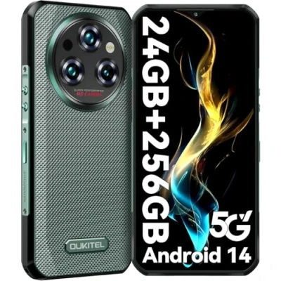 Immagine di OUKITEL WP35 Android 14 5G Rugged Smartphone (2024) 11000mAh 24GB RAM + 256GB ROM Telefono Indistruttibile 6.58&quot; FHD+ 2.4K Schermo MTK Dimensity 6100+ IP68 64MP+32MP+8MP Impronta Digitale Verde