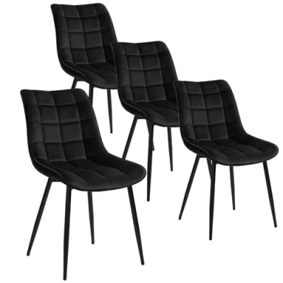 Immagine di WOLTU BH142sz 4 4X Sedie Sala da Pranzo Vintage Sgabello Imbottito con Rivestimento in Velluto Nero
