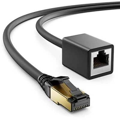 Immagine di deleyCON 5m CAT8.1 RJ45 Estensione Cavo Patch di Rete 40 GBit/s 2000 MHz S/FTP Rame PiMF 1x Spina Presa per Streaming Gioco LAN Ethernet Nero