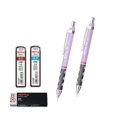 Immagine di rOtring Tikky Set di matite meccaniche, ricariche da 0,7 mm, 0,5 gomma cancellare con fiori orchidea