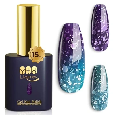 Immagine di YTD Likomey Smalto Semipermanente per Unghie in gel,15ml UV LED che Cambia Colore con la Temperatura Smalti Semipermanenti Camaleonte Autunno Inverno Manicure Gel Viola Blu Scuro Glitterato