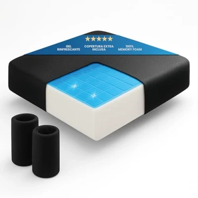 Immagine di DaymandCare Cuscino antidecubito in gel + viscoelastico Include fodera extra per sedia a rotelle ufficio e Cuscini