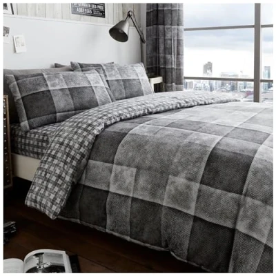 Immagine di GC GAVENO CAVAILIA Set di biancheria da letto king size con federe a quadri, caldo e accogliente, federe, grigio (230 x 220cm)