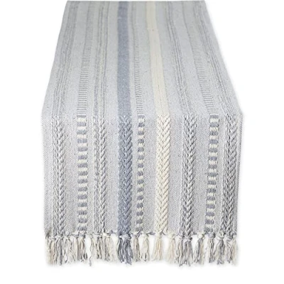 Immagine di DII Collezione di runner da tavolo a righe intrecciate, 15 x 72 (15 77, frangia inclusa), grigio freddo