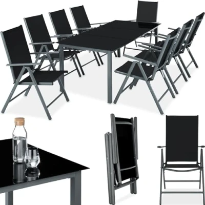 Immagine di TecTake® Set mobili da giardino, Tavolo con Sedie, Massiccio Lastra di Vetro Sicurezza, Telaio Alluminio, 8 Sedie Confortevoli, Design sofisticato grigio scuro