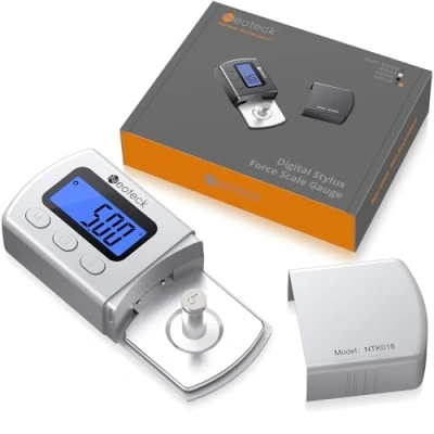 Immagine di Neoteck Tester Scala Forza Puntina Digitale per Piatto del Giradischi 0,01 g, Misuratore con Retroilluminazione LCD Blu Cartuccia Phono Tonearm Argento