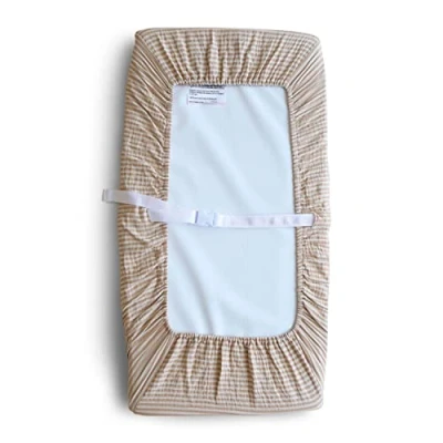 Immagine di Mushie Fodera per Fasciatoio Lavabile 70 x 45 cm Adatta Fasciatoi Standard Cinture di Sicurezza Regolabili Accessori Bambini Sicuri e Alta Qualità Natural Stripe