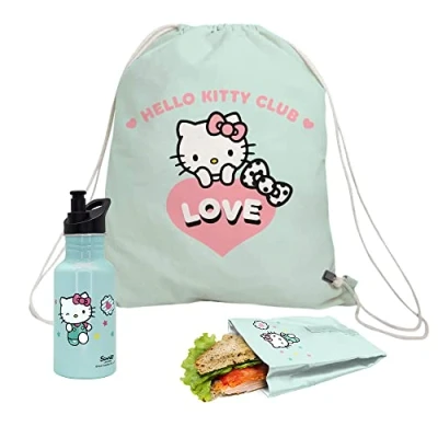 Immagine di NERTHUS FIH 964 Set Hello Kitty Borsa da Sandwich + Zaino Bottiglia ultra leggera in alluminio 500 ml