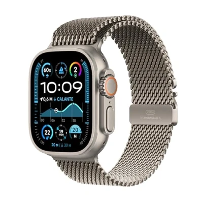 Immagine di Apple Watch Ultra 2 GPS + Cellular 49 mm Sportwatch con robusta cassa in titanio Naturale e Loop maglia milanese Large. Fitness tracker, di precisione, luminoso display Retina