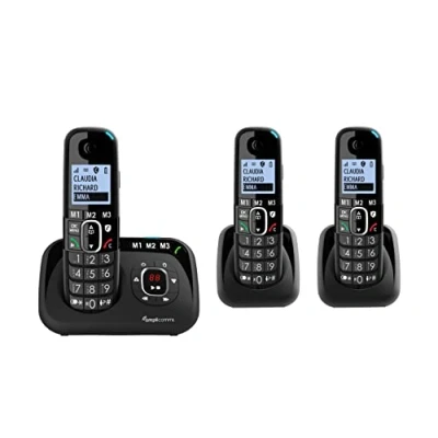Immagine di Amplicomms per Delta 3 Telefoni Cordless TRIO Amplificato Anziani Suoneria 90dB Volume 35dB Segreteria Telefonica Call Blocco chiamate indesiderate Tasto Black List Vivavoce Tasti Grandi