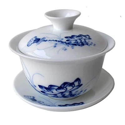 Immagine di Gaiwan Tazza da tè cinese in porcellana Kung Fu Sancai Tureen, 113,4 g, con piattino e coperchio (A)