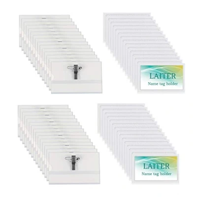 Immagine di LAITER 60 PCS Porta Badge Plastica PVC Trasparente con Clip Metallico per Appendere Carte Identità Supporti Tessera Carta di Credito Ufficio Scuola Ospedale