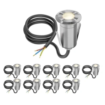 Immagine di ledscom.de 10 pezzi Luce da incasso a pavimento LED GLOX per esterni, IP67, alluminio, rotonda, Ø 33 mm, bianco caldo, opaca