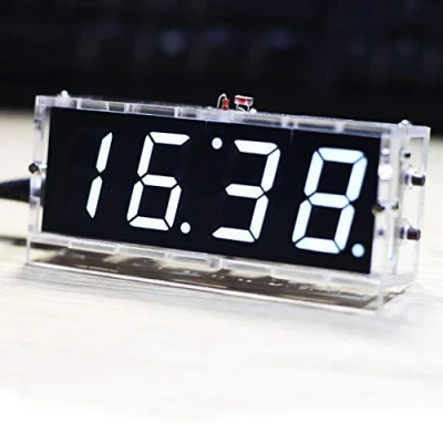 Immagine di Wincal Orologio parlante a LED digitale compatto,Kit fai da te 4 cifre Visualizza automaticamente ora/temperatura elettronico kit te(bianca)