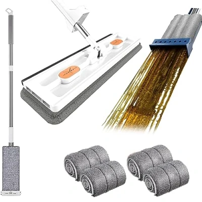 Immagine di 2024 New Homezo Mop, Self Wringing 360Rotating Microfiber Magic Mop with Dewatering Scraper, Roseionly Large Flat (White)