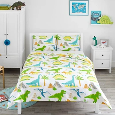 Immagine di Bloomsbury Mill Set Copripiumino Piazza e Mezza Dinosauri World/Jurassic Lenzuola Letto Reversibile Per Ragazzi/Ragazee Di Biancheria Da Bambini 200 x 200cm 2 Federe