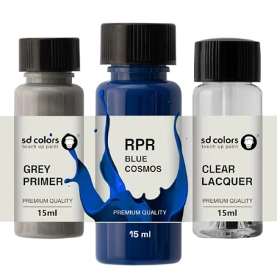 Immagine di SD COLORS blu cosmos RPR nuovo ritocco vernice 15 ML riparazione graffio chip pennello colore codice (vernice+primer + laccato)