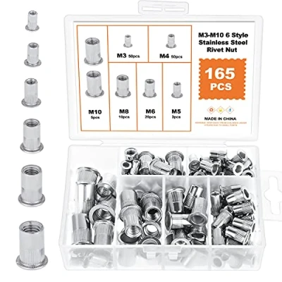Immagine di HSeaMall Rivetto a testa piatta in acciaio inossidabile Nutsert Cap Assortimento M3 M4 M5 M6 M8 M10 165PCS