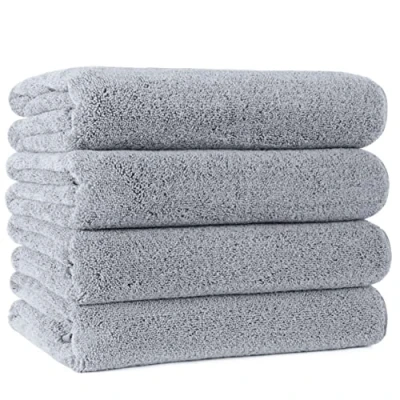 Immagine di Polyte asciugamano bagno premium in microfibra anti pelucchi ad asciugatura rapida grigio 145 x 76 cm set 4 pezzi