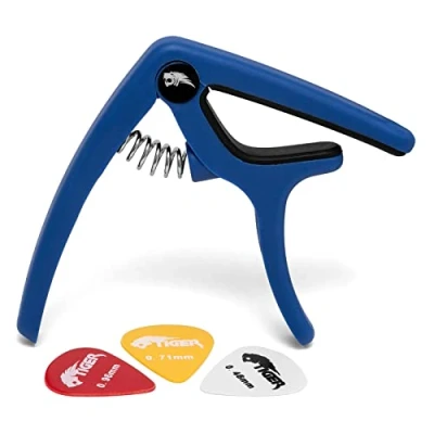 Immagine di TIGER GACAPO9 BL Capotasto a Grilletto con Sgancio Rapido per Chitarre Acustiche, Elettriche, Bassi Colore Blu