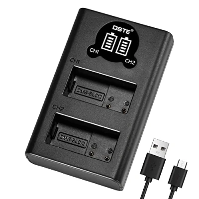 Immagine di DSTE DMW BLC12 Caricabatterie USB doppio con display LCD, compatibile Panasonic BLC12e, BTC12, BP DC12, Lumix DMC G7, FZ200, FZ200GK, FZ1000