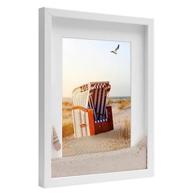 Immagine di PHOTOLINI 3D cornice 30x40 cm bianco, profonda con vetro e passe partout, per oggetti fino a 1,5 di profondità, legno MDF perfetta il fai da te come regalo