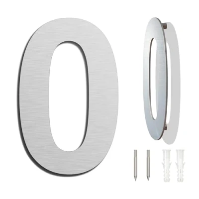 Immagine di spazzolato moderno numero civico 6 pollici 152 mm altezza, in solido acciaio INOX 304, galleggiante aspetto e facile da installare (Numero 0 Zero)