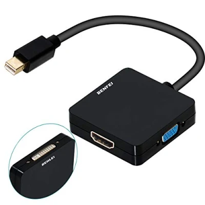 Immagine di Adattatore mini DisplayPort 4K HDMI/DVI/VGA, BENFEI 3 in 1 convertitore dp (Thunderbolt) per MacBook Air, Mac mini, Microsoft Surface Pro 3/4