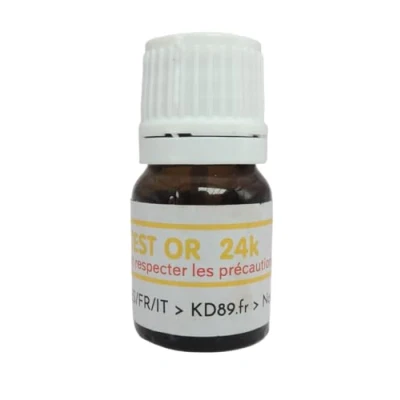 Immagine di KD89 Test reattivo/soluzione per testare oro, argento o platino, con istruzioni multi lingue, competenza gioielli, monete, lingottini, 2,5 ml (24 k)