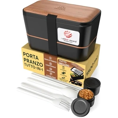 Immagine di Umami Bento Box portapranzo tutto in uno, per adulti, contenitori la preparazione dei pasti uomo/donna (1500 ml, Ciliegia Nera)