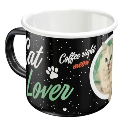 Immagine di Nostalgic Art Tazza smaltata retrò, Cat Lover Black Idea regalo per proprietari di gatti, Coppa da campeggio, Design vintage, 360 ml